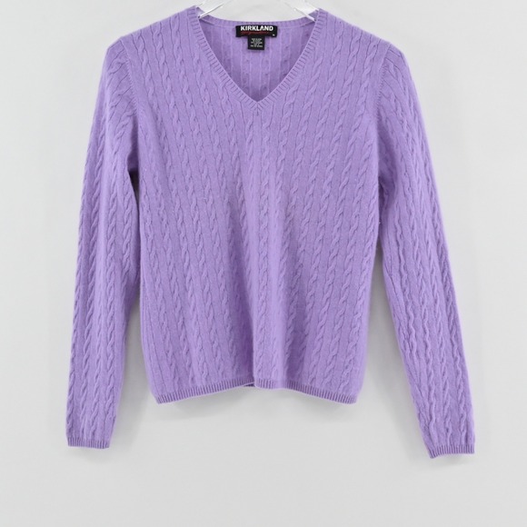 Kirkland Signature Sweaters - Kirkland Cashmere Cable Knit Sweater Womens Size M Purple V-Neck Vintage Y2k